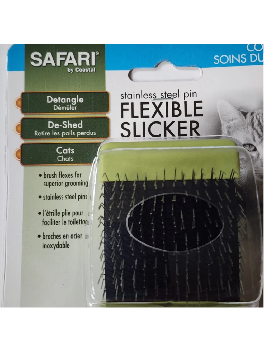 Safari by Coastal Cat Flexible Slicker Brush Stainless Steel Pins Green W426 NEW